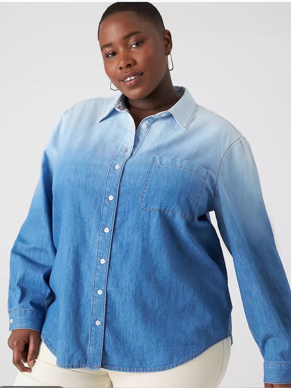 Lane Bryant plus size Women’s Ombre Denim Shirt - Blue button down 26/28